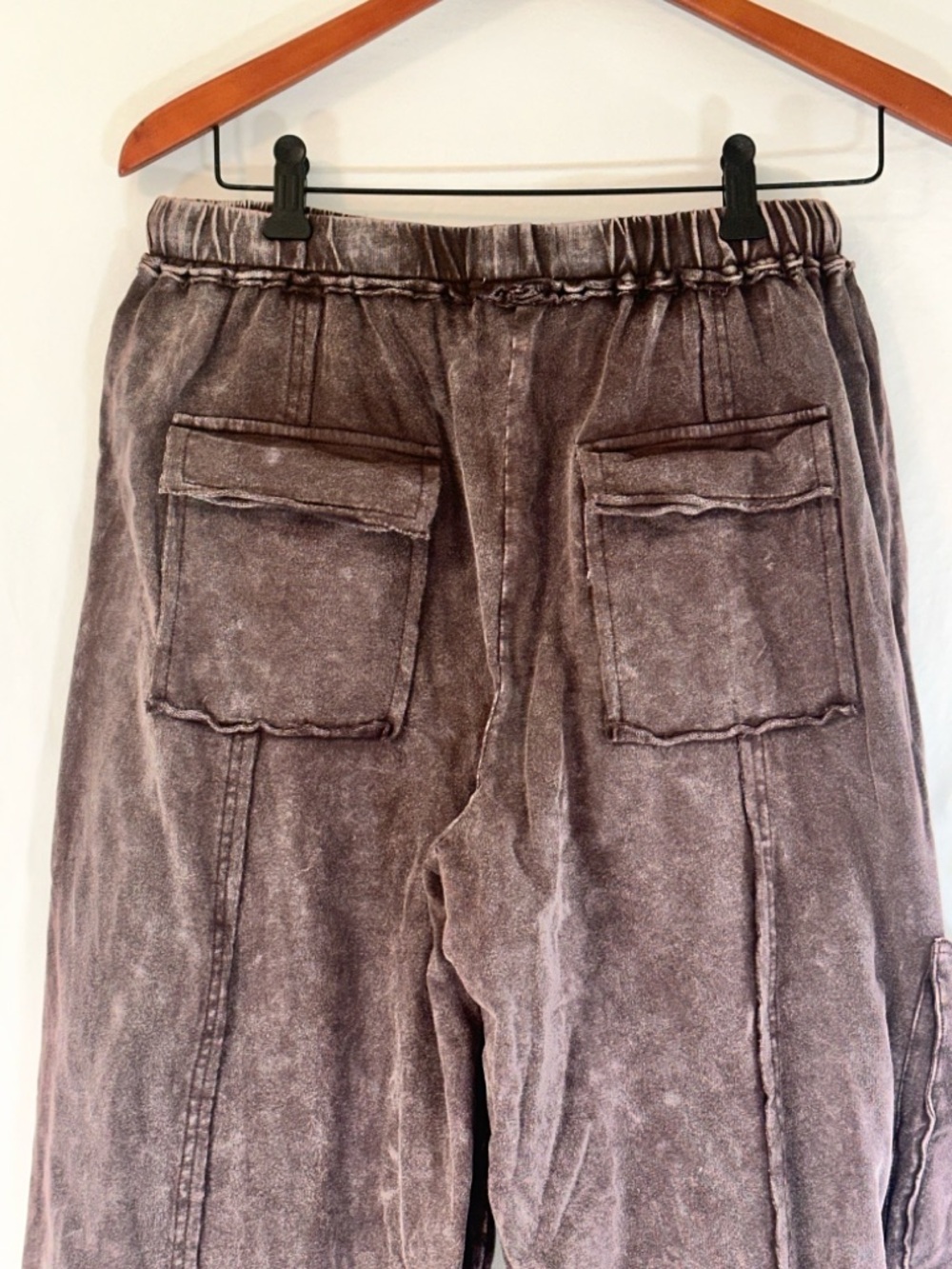 Easel Los Angeles Brown Mineral Wash Wide Leg Pants Boho Cargo Drawstring Size S - Picture 7 of 11